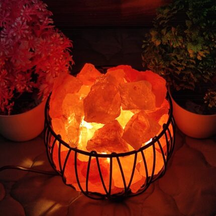 Metal Basket Fire Bowl with Himalayan Salt Chunks